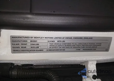 2022 Bentley Flying Spur V8 z USA, uszkodzony, nr VIN SCBBG6ZG6NC091386